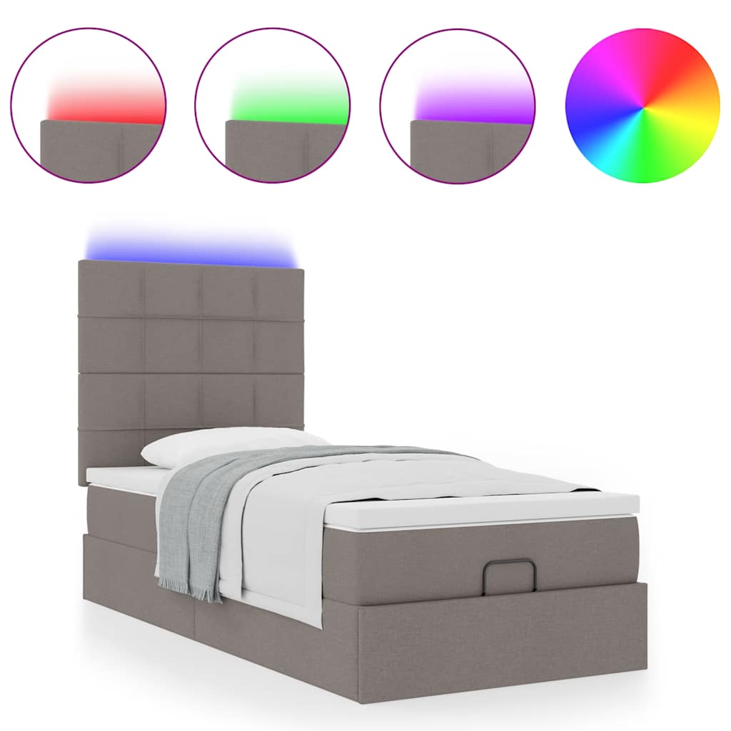 Ottoman bed met matras en LED's 100x200cm stof taupe is nu te koop bij PeponiXL, paradijselijk wonen!
