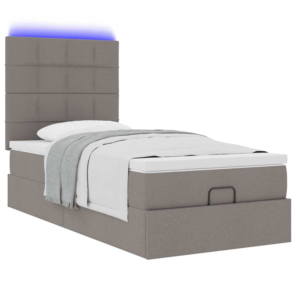 Ottoman bed met matras en LED's 100x200cm stof taupe is nu te koop bij PeponiXL, paradijselijk wonen!
