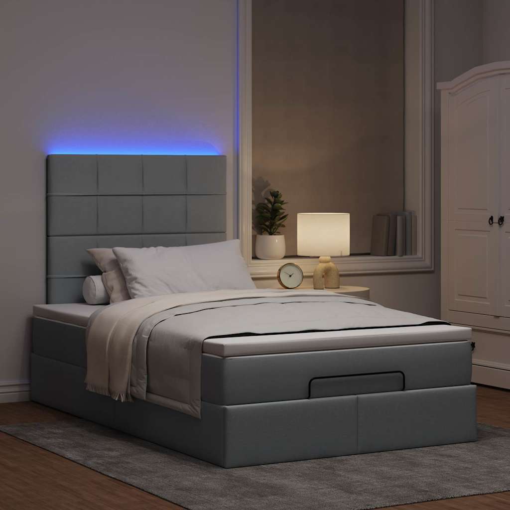 Ottoman bed met matras en LED's 120x190 cm stof lichtgrijs is nu te koop bij PeponiXL, paradijselijk wonen!