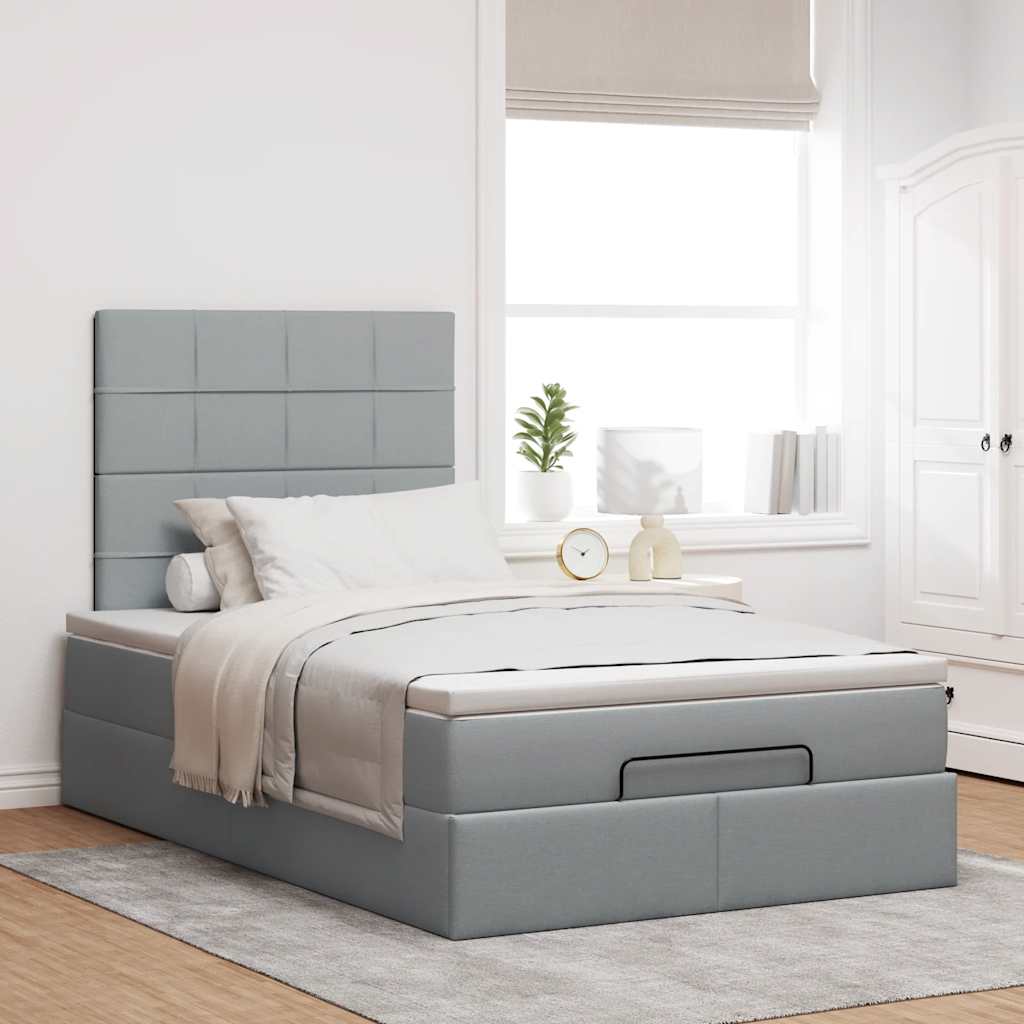 Ottoman bed met matras en LED's 120x190 cm stof lichtgrijs is nu te koop bij PeponiXL, paradijselijk wonen!