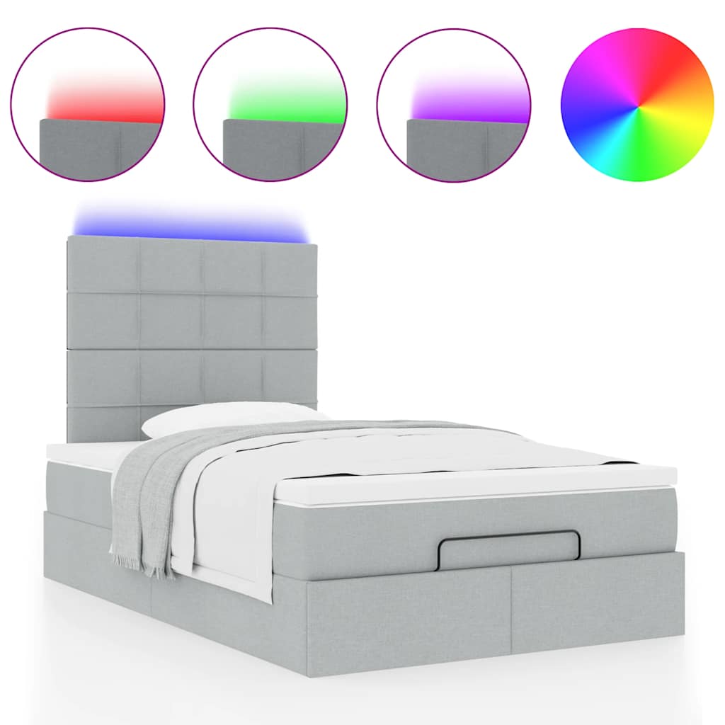 Ottoman bed met matras en LED's 120x190 cm stof lichtgrijs is nu te koop bij PeponiXL, paradijselijk wonen!