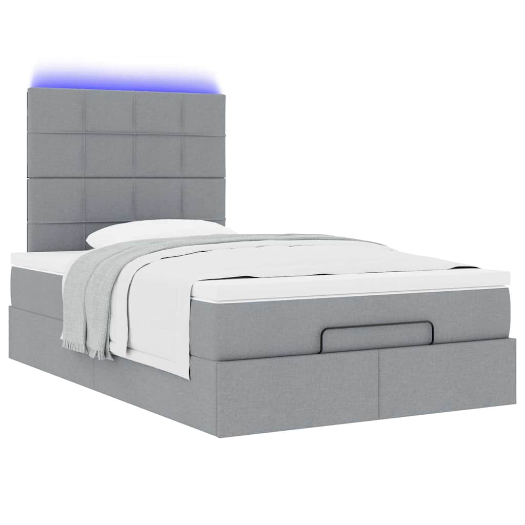 Ottoman bed met matras en LED's 120x190 cm stof lichtgrijs is nu te koop bij PeponiXL, paradijselijk wonen!