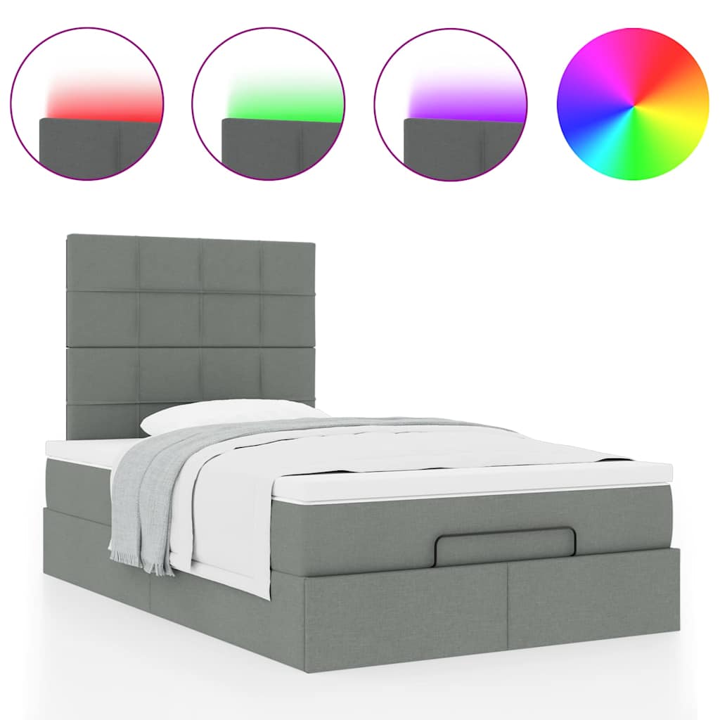 Ottoman bed met matras en LED's 120x190 cm stof donkergrijs is nu te koop bij PeponiXL, paradijselijk wonen!