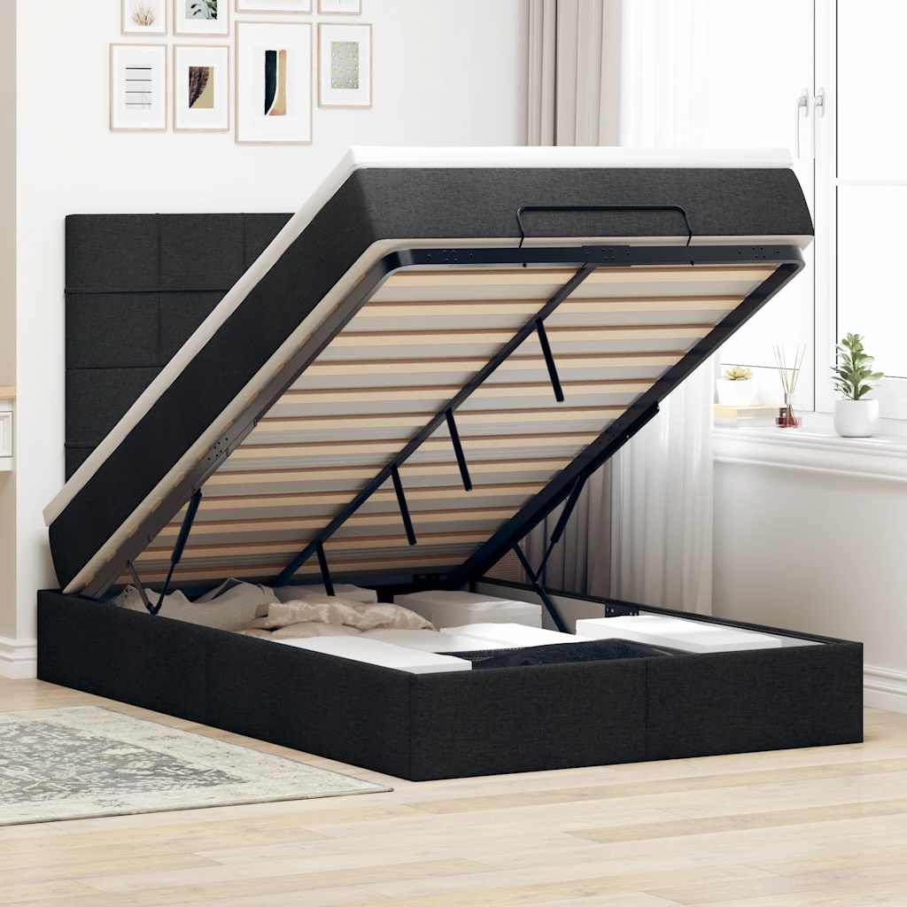 Ottoman bed met matras en LED's 120x190 cm stof zwart is nu te koop bij PeponiXL, paradijselijk wonen!