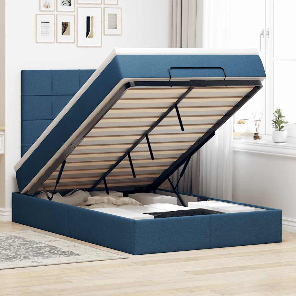 Ottoman bed met matras en LED's 120x190 cm stof blauw is nu te koop bij PeponiXL, paradijselijk wonen!