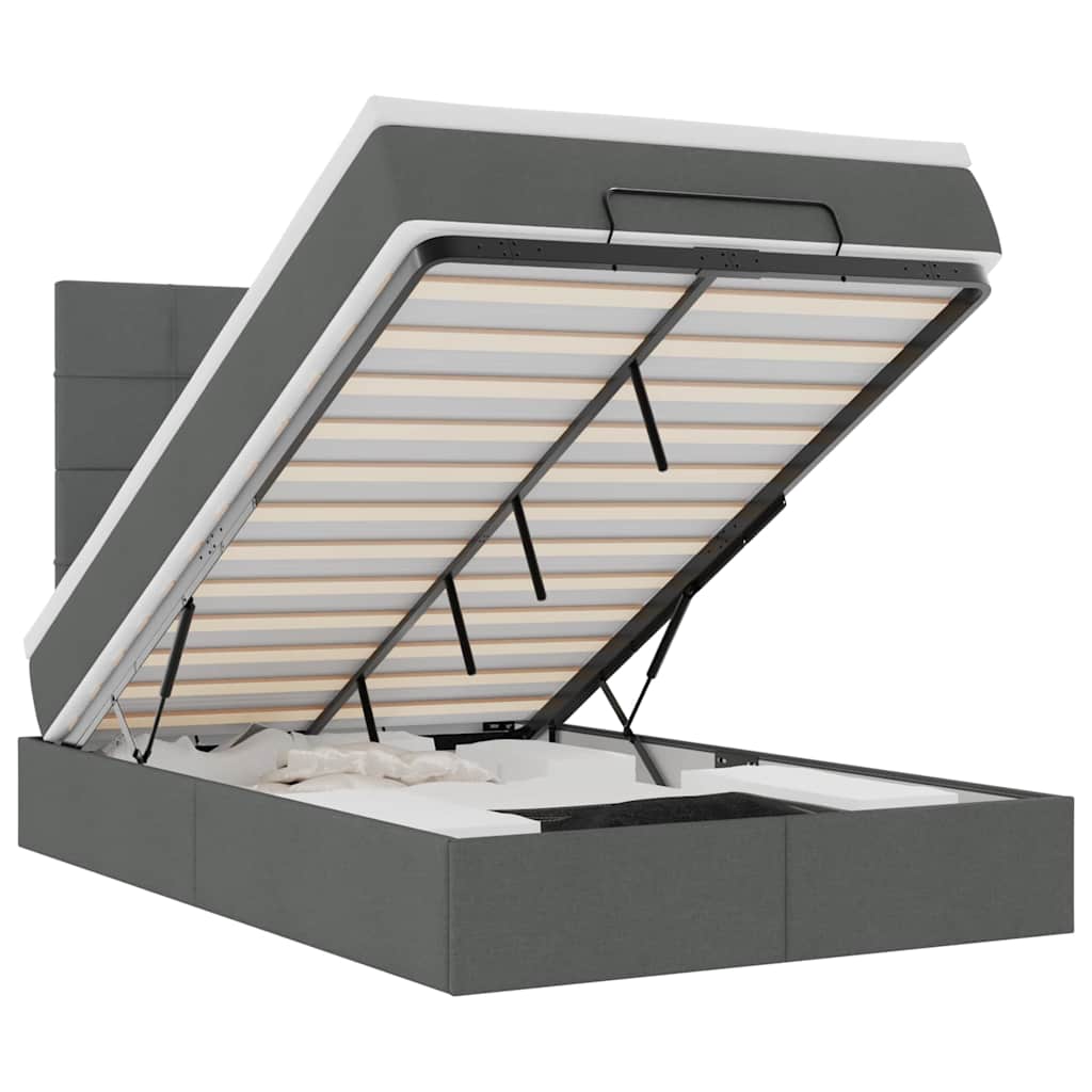 Ottoman bed met matras en LED's 120x200cm stof donkergrijs is nu te koop bij PeponiXL, paradijselijk wonen!