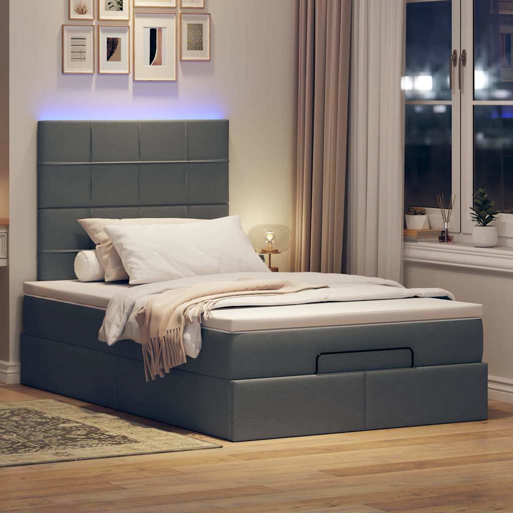 Ottoman bed met matras en LED's 120x200cm stof donkergrijs is nu te koop bij PeponiXL, paradijselijk wonen!