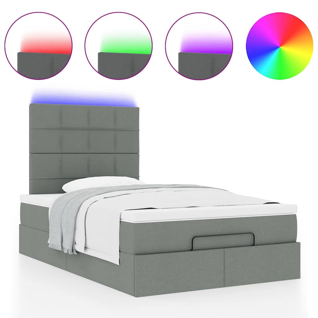 Ottoman bed met matras en LED's 120x200cm stof donkergrijs is nu te koop bij PeponiXL, paradijselijk wonen!