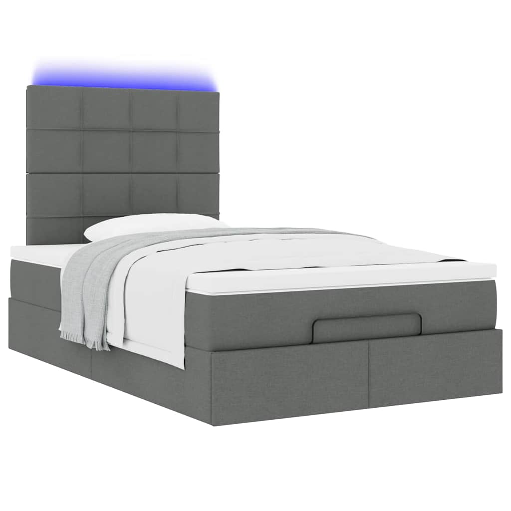 Ottoman bed met matras en LED's 120x200cm stof donkergrijs is nu te koop bij PeponiXL, paradijselijk wonen!
