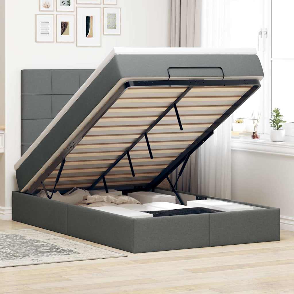 Ottoman bed met matras en LED's 120x200cm stof donkergrijs is nu te koop bij PeponiXL, paradijselijk wonen!