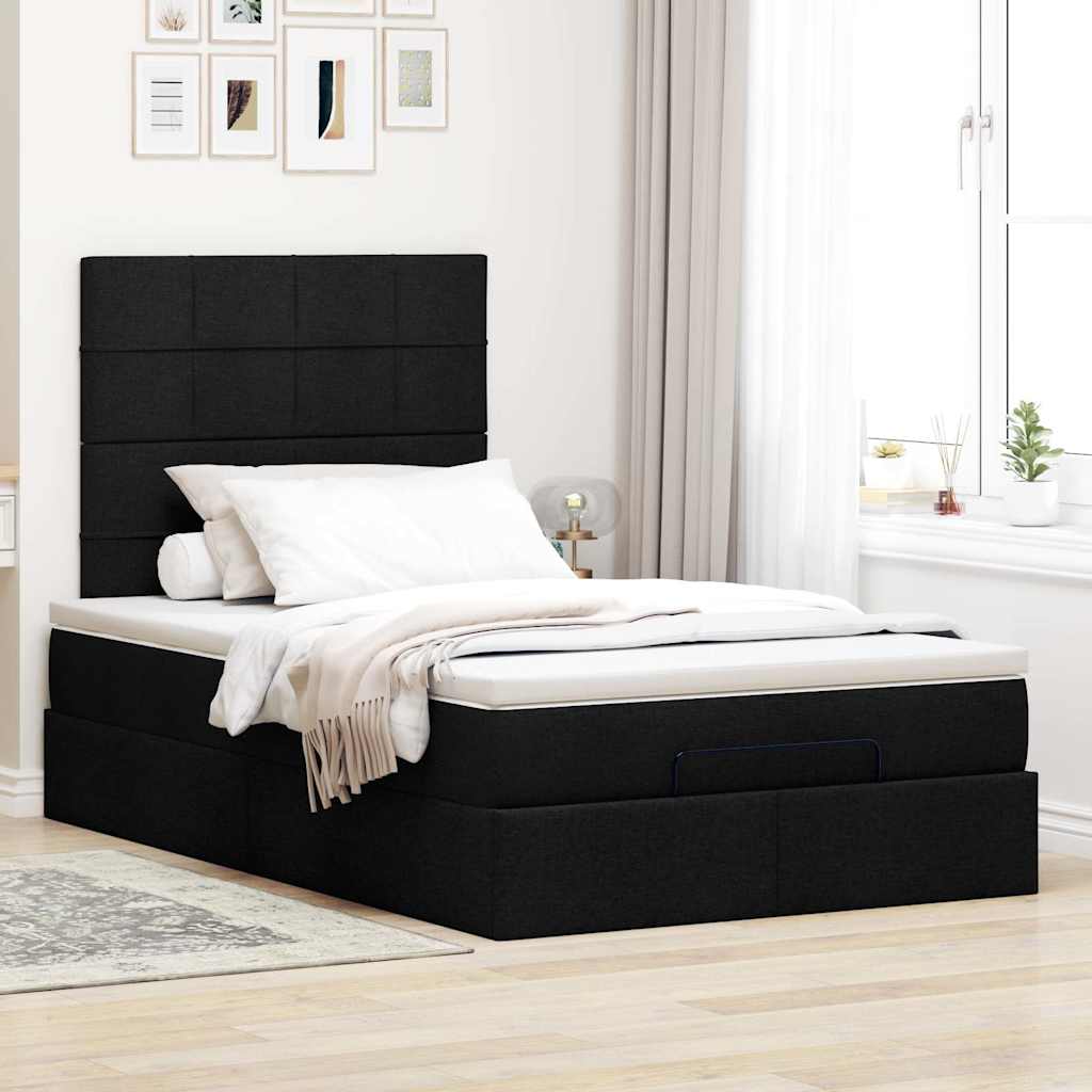 Ottoman bed met matras en LED's 120x200cm stof zwart is nu te koop bij PeponiXL, paradijselijk wonen!