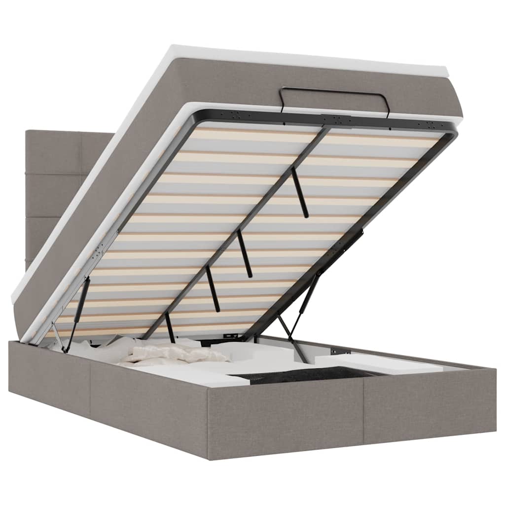 Ottoman bed met matras en LED's 120x200cm stof taupe is nu te koop bij PeponiXL, paradijselijk wonen!