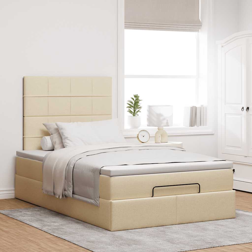 Ottoman bed met matras en LED's 120x200cm stof crèmekleurig is nu te koop bij PeponiXL, paradijselijk wonen!