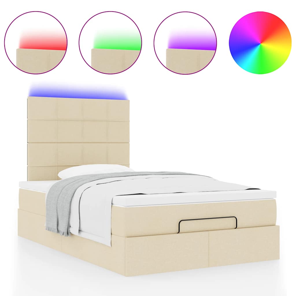 Ottoman bed met matras en LED's 120x200cm stof crèmekleurig is nu te koop bij PeponiXL, paradijselijk wonen!