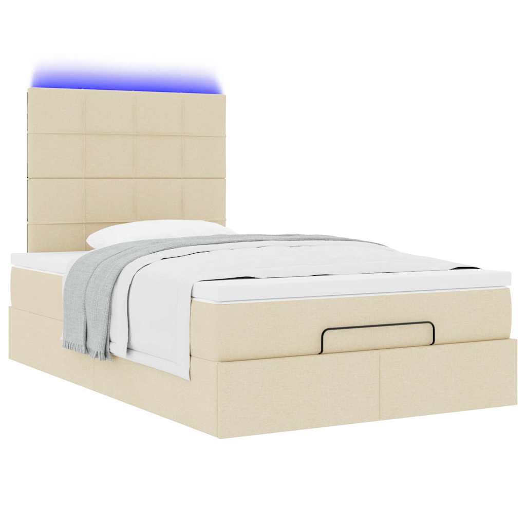 Ottoman bed met matras en LED's 120x200cm stof crèmekleurig is nu te koop bij PeponiXL, paradijselijk wonen!