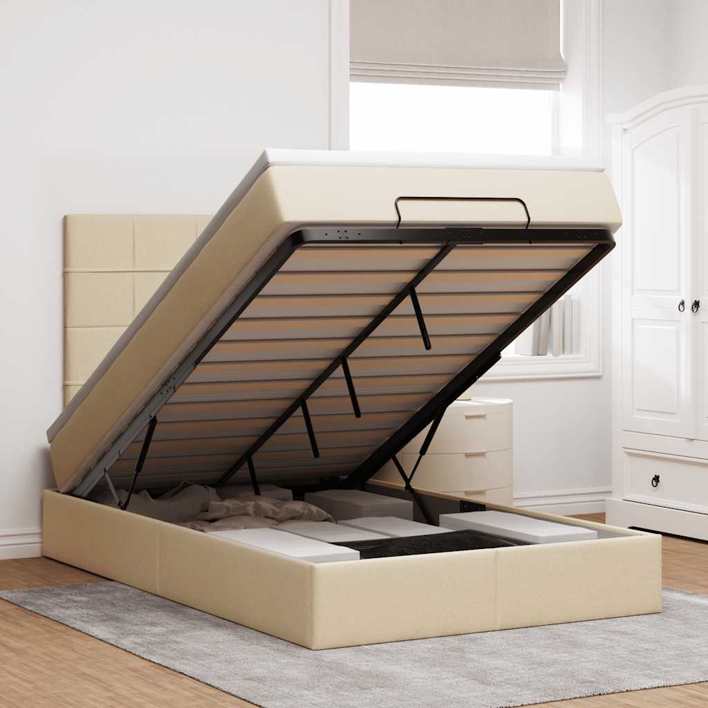 Ottoman bed met matras en LED's 120x200cm stof crèmekleurig is nu te koop bij PeponiXL, paradijselijk wonen!
