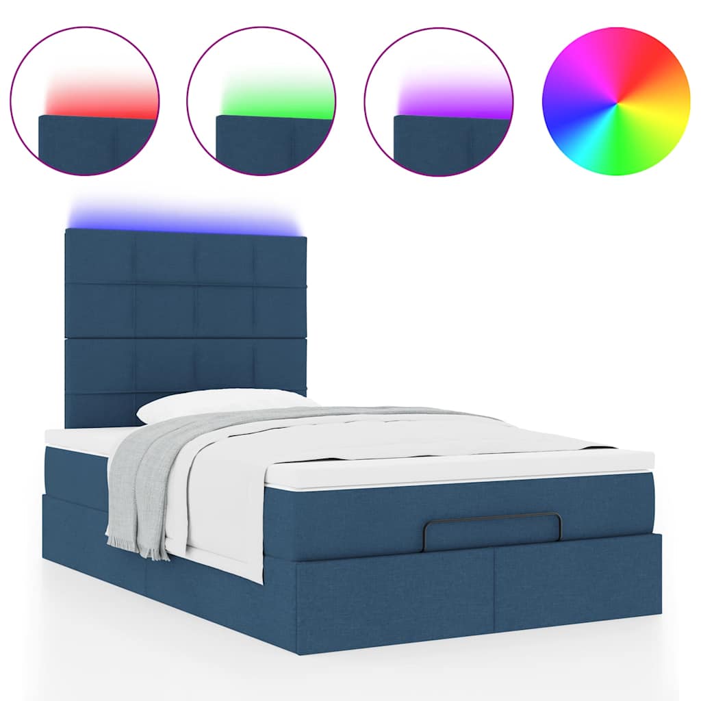 Ottoman bed met matras en LED's 120x200cm stof blauw is nu te koop bij PeponiXL, paradijselijk wonen!