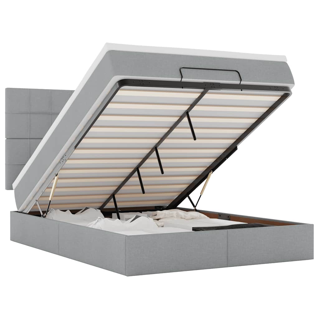 Ottoman bed met matras en LED's 140x190cm stof lichtgrijs is nu te koop bij PeponiXL, paradijselijk wonen!
