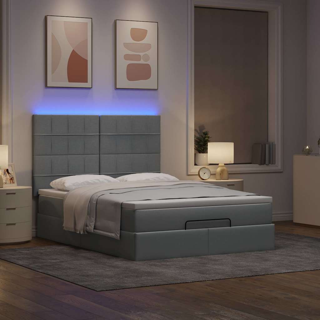 Ottoman bed met matras en LED's 140x190cm stof lichtgrijs is nu te koop bij PeponiXL, paradijselijk wonen!