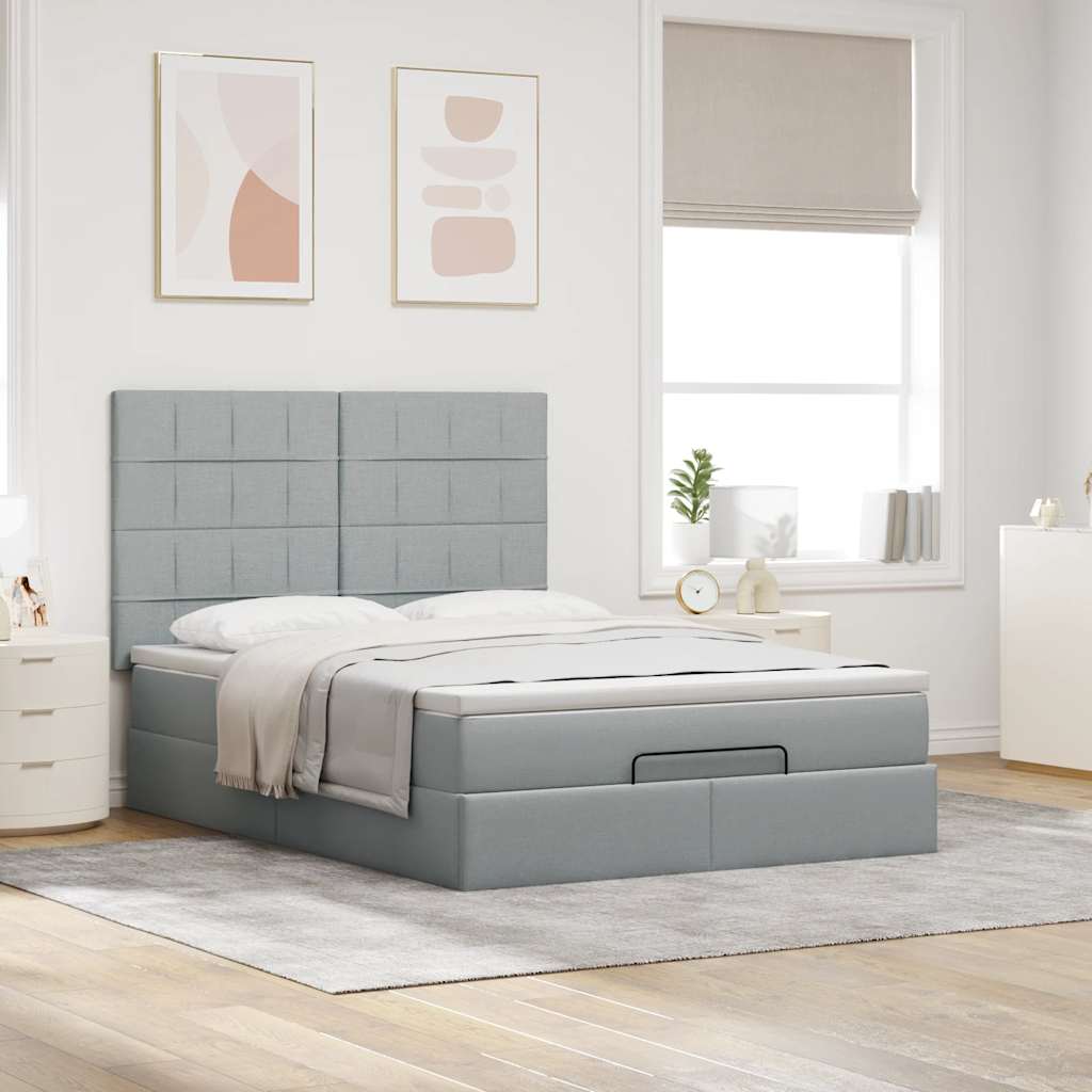 Ottoman bed met matras en LED's 140x190cm stof lichtgrijs is nu te koop bij PeponiXL, paradijselijk wonen!