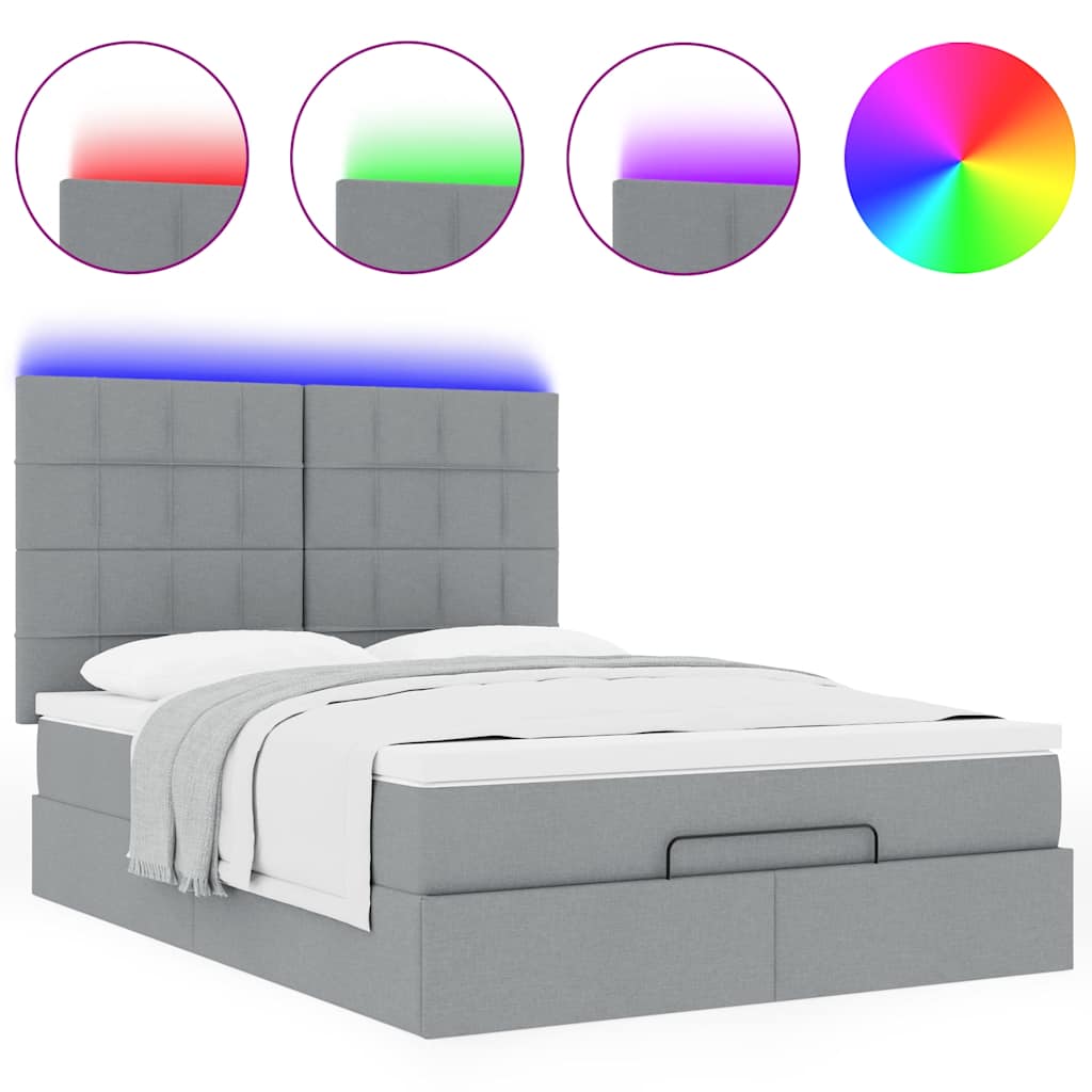 Ottoman bed met matras en LED's 140x190cm stof lichtgrijs is nu te koop bij PeponiXL, paradijselijk wonen!