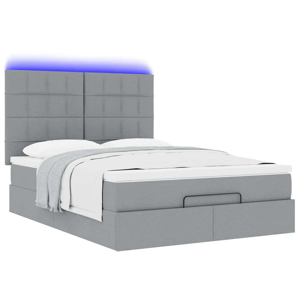 Ottoman bed met matras en LED's 140x190cm stof lichtgrijs is nu te koop bij PeponiXL, paradijselijk wonen!