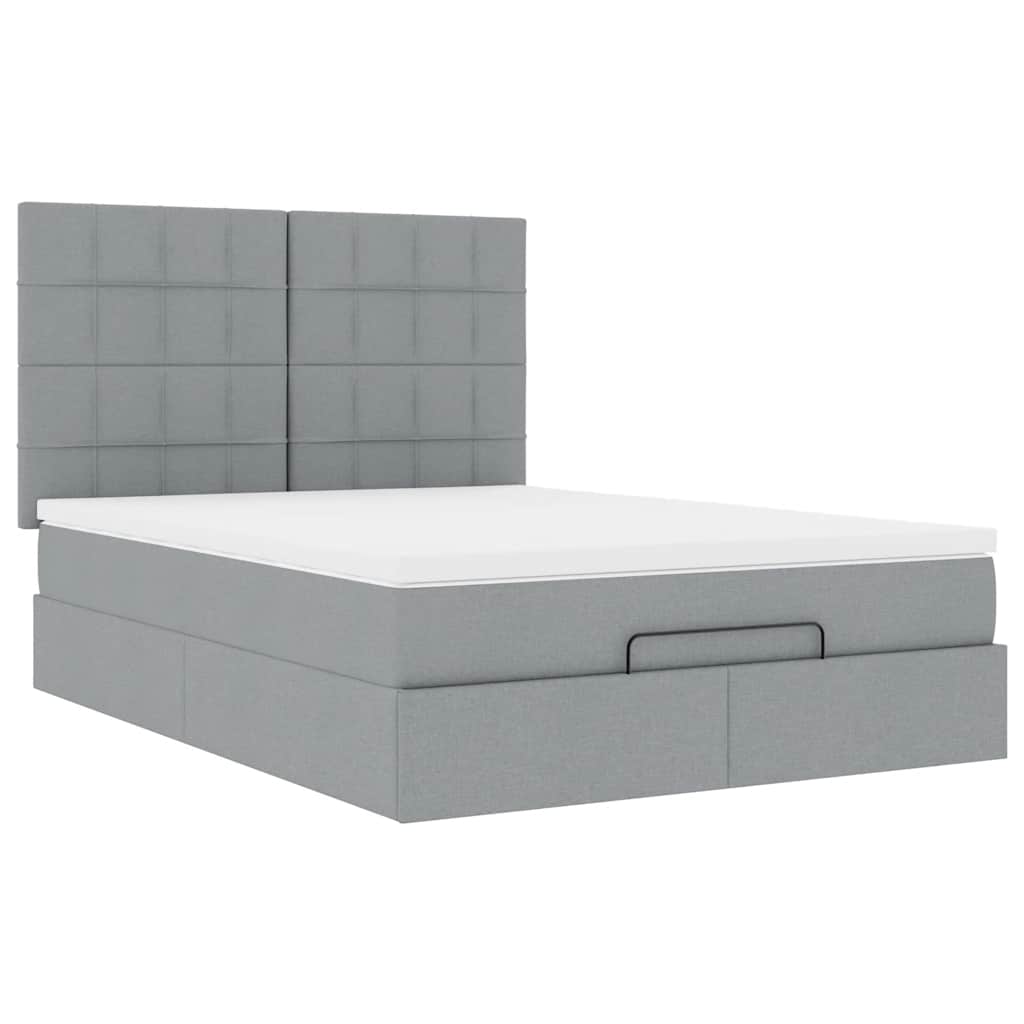 Ottoman bed met matras en LED's 140x190cm stof lichtgrijs is nu te koop bij PeponiXL, paradijselijk wonen!