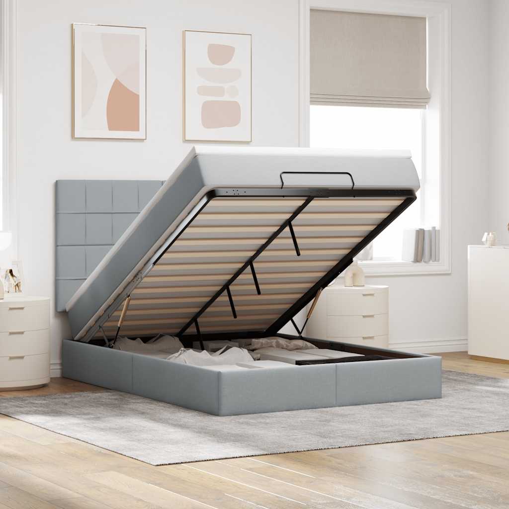 Ottoman bed met matras en LED's 140x190cm stof lichtgrijs is nu te koop bij PeponiXL, paradijselijk wonen!