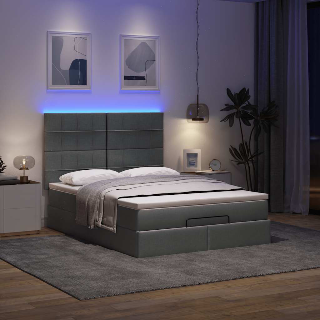 Ottoman bed met matras en LED's 140x190cm stof donkergrijs is nu te koop bij PeponiXL, paradijselijk wonen!