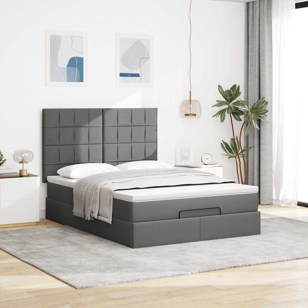 Ottoman bed met matras en LED's 140x190cm stof donkergrijs is nu te koop bij PeponiXL, paradijselijk wonen!