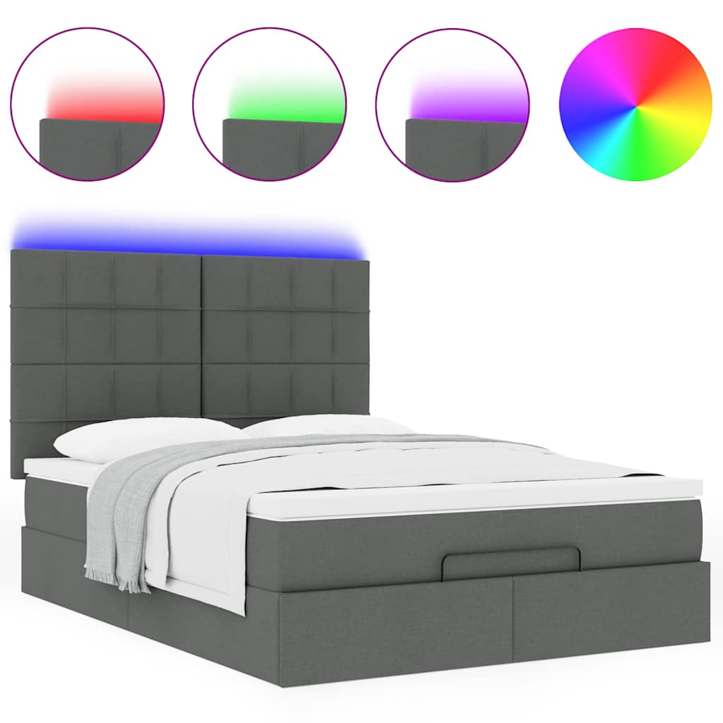Ottoman bed met matras en LED's 140x190cm stof donkergrijs is nu te koop bij PeponiXL, paradijselijk wonen!