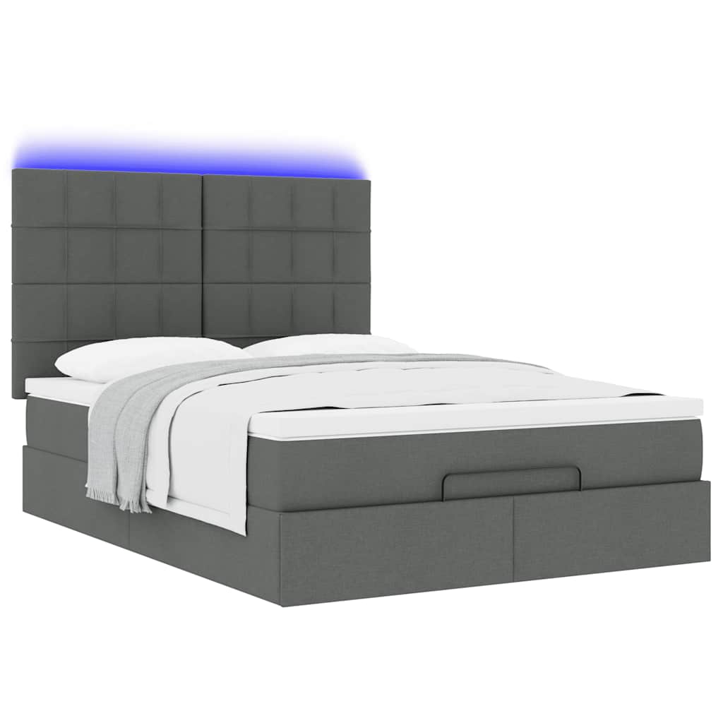 Ottoman bed met matras en LED's 140x190cm stof donkergrijs is nu te koop bij PeponiXL, paradijselijk wonen!