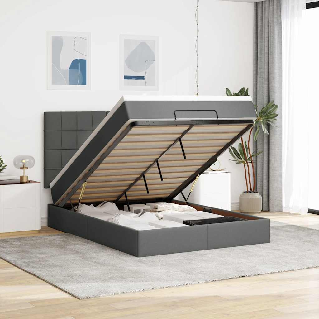Ottoman bed met matras en LED's 140x190cm stof donkergrijs is nu te koop bij PeponiXL, paradijselijk wonen!
