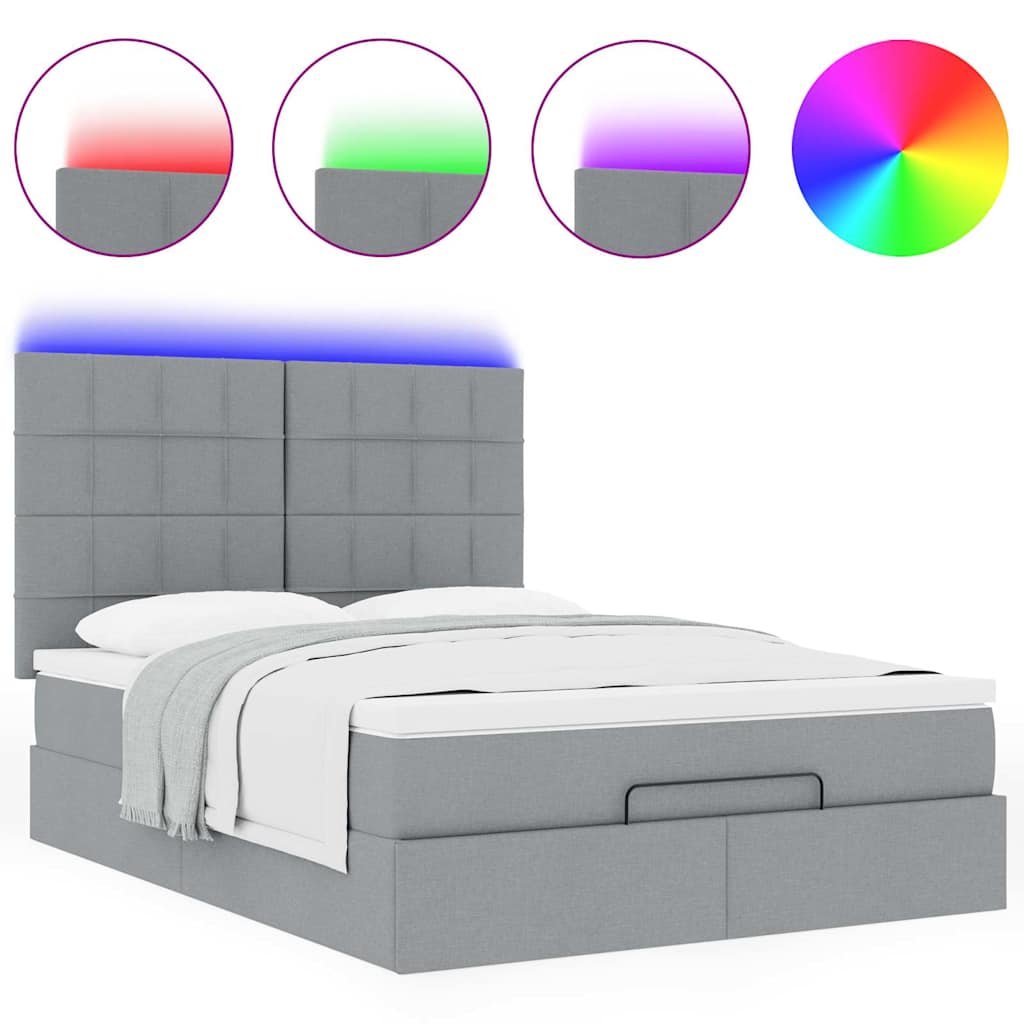 Ottoman bed met matras en LED's 140x200cm stof lichtgrijs is nu te koop bij PeponiXL, paradijselijk wonen!