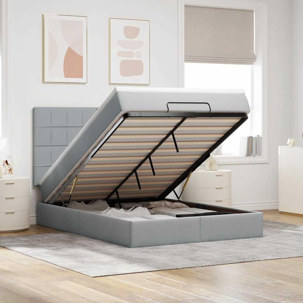 Ottoman bed met matras en LED's 140x200cm stof lichtgrijs is nu te koop bij PeponiXL, paradijselijk wonen!