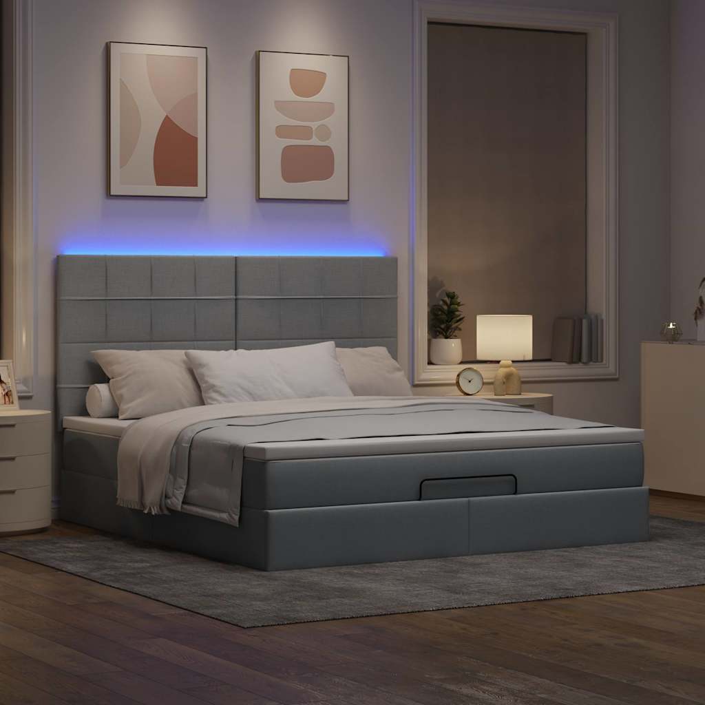 Ottoman bed met matras en LED's 160x200cm stof lichtgrijs is nu te koop bij PeponiXL, paradijselijk wonen!