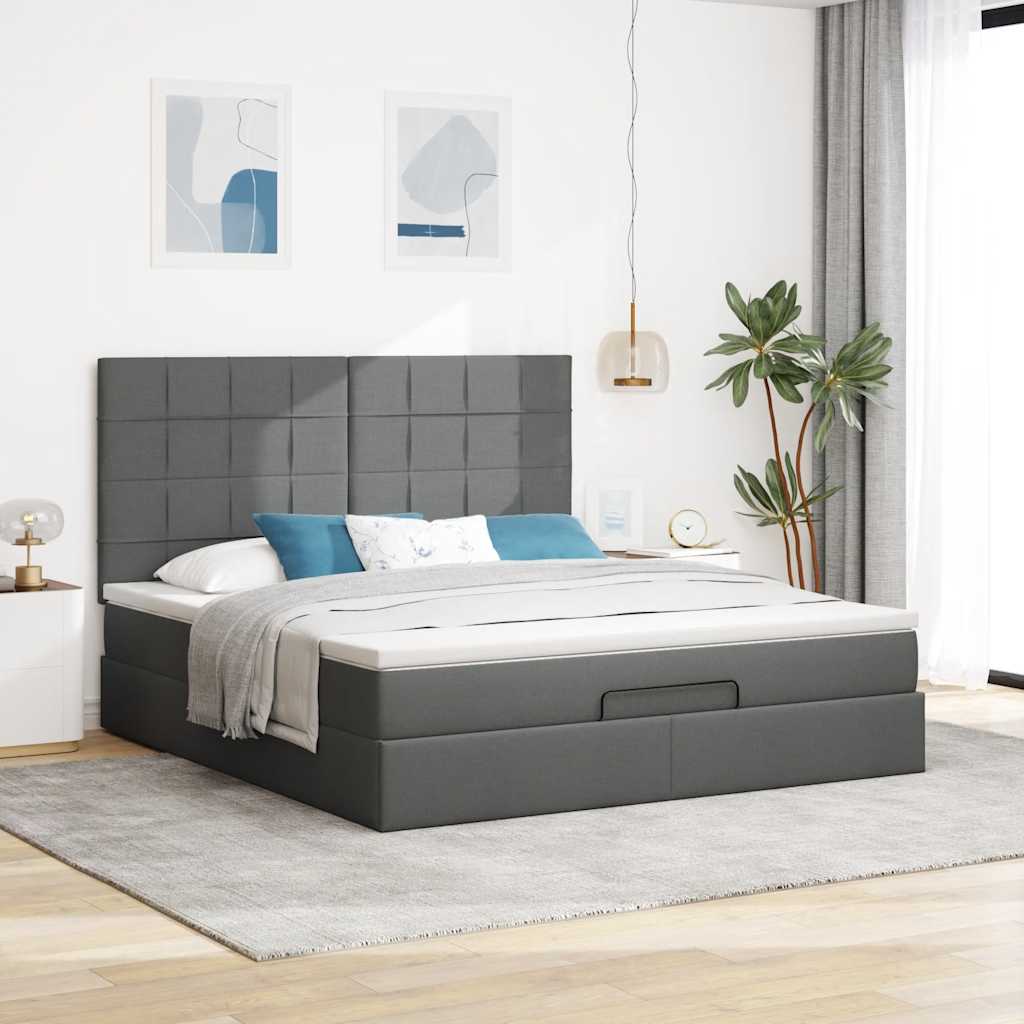 Ottoman bed met matras en LED's 160x200cm stof donkergrijs is nu te koop bij PeponiXL, paradijselijk wonen!