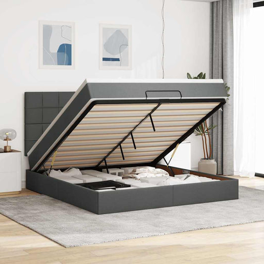 Ottoman bed met matras en LED's 160x200cm stof donkergrijs is nu te koop bij PeponiXL, paradijselijk wonen!