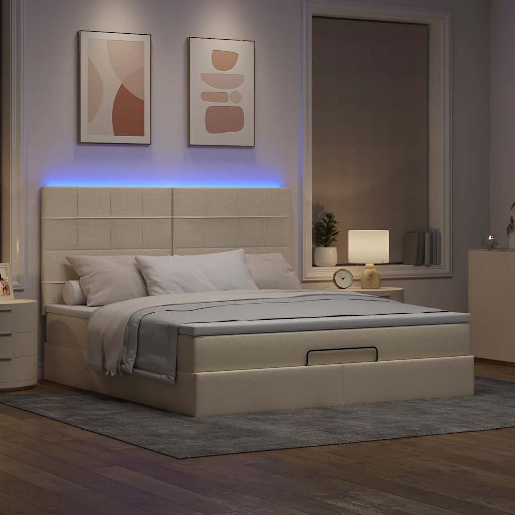 Ottoman bed met matras en LED's 160x200cm stof crèmekleurig is nu te koop bij PeponiXL, paradijselijk wonen!