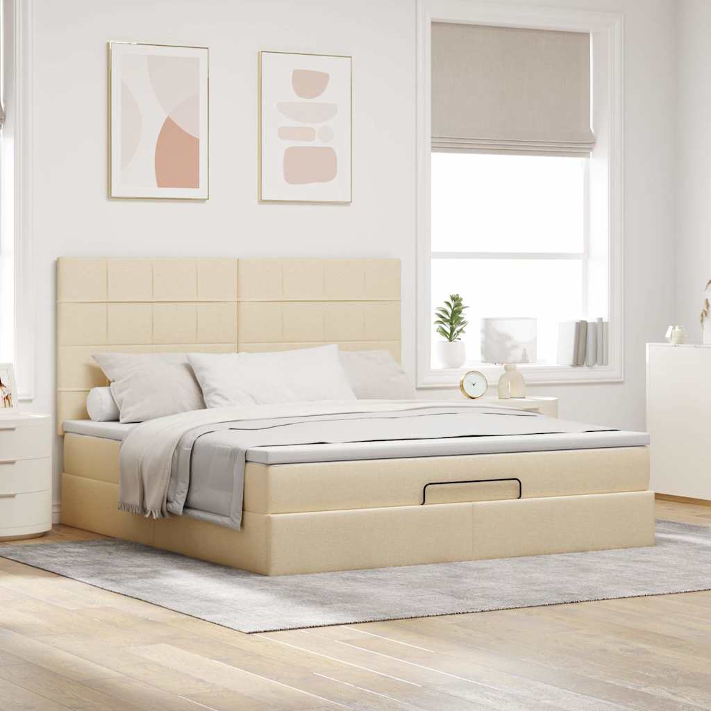 Ottoman bed met matras en LED's 160x200cm stof crèmekleurig is nu te koop bij PeponiXL, paradijselijk wonen!