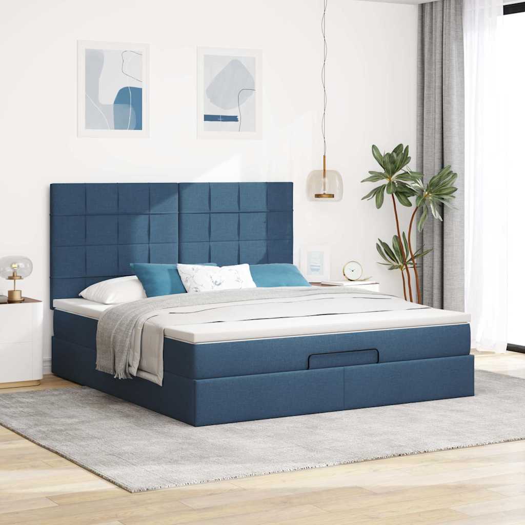 Ottoman bed met matras en LED's 160x200cm stof blauw is nu te koop bij PeponiXL, paradijselijk wonen!