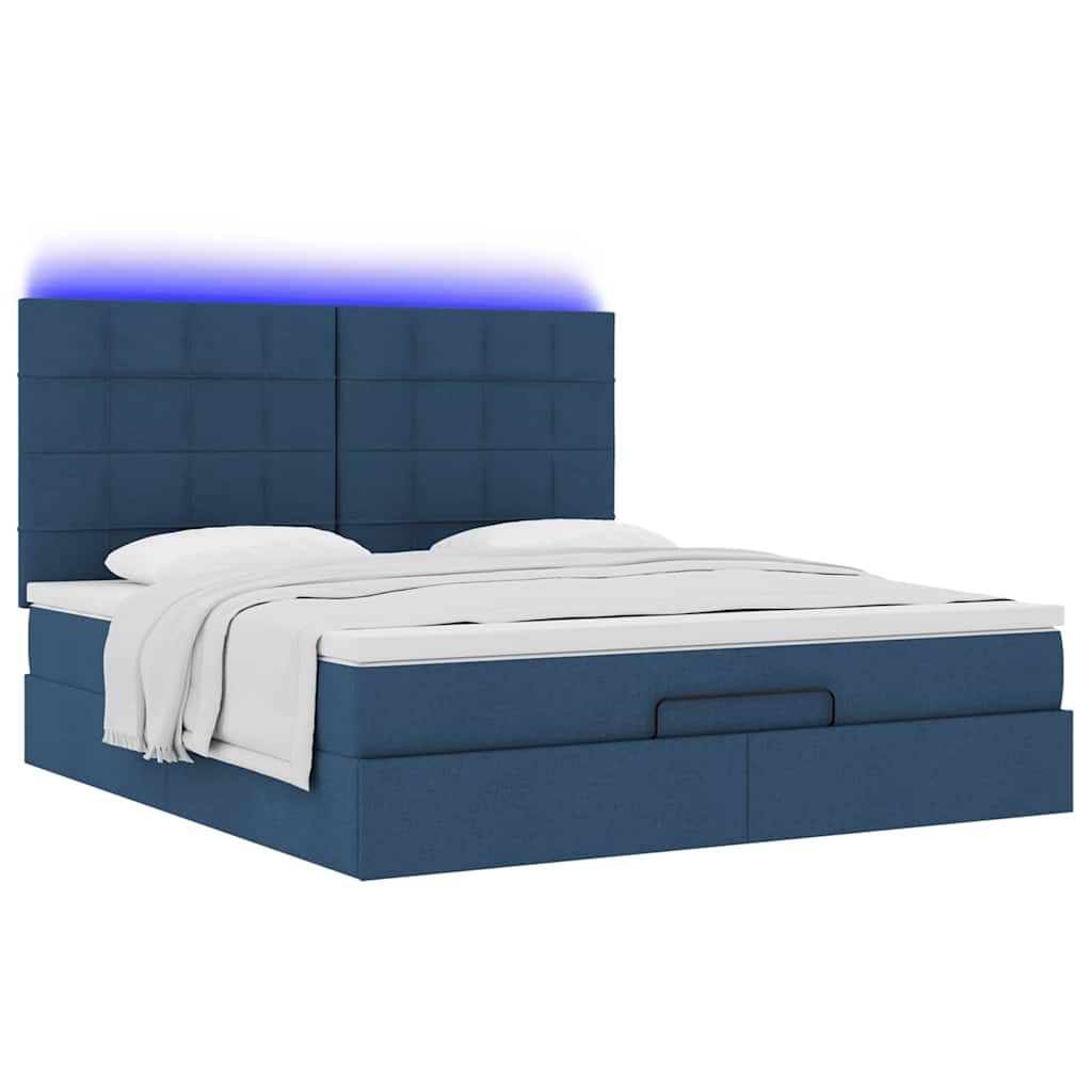 Ottoman bed met matras en LED's 160x200cm stof blauw is nu te koop bij PeponiXL, paradijselijk wonen!