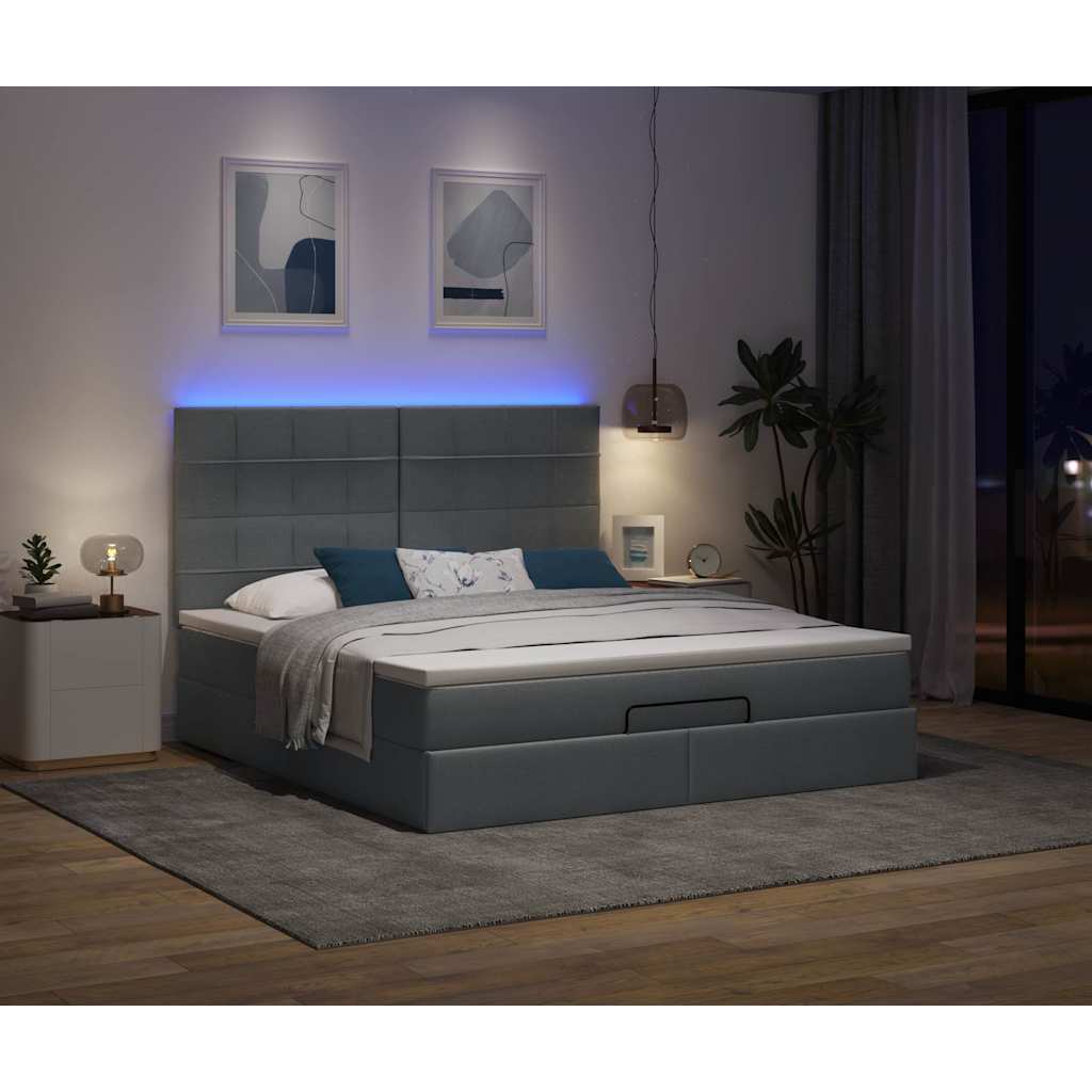 Ottoman bed met matras en LED's 180x200cm stof donkergrijs is nu te koop bij PeponiXL, paradijselijk wonen!