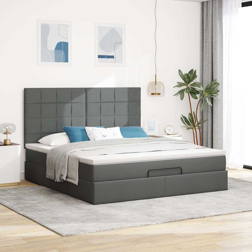 Ottoman bed met matras en LED's 180x200cm stof donkergrijs is nu te koop bij PeponiXL, paradijselijk wonen!