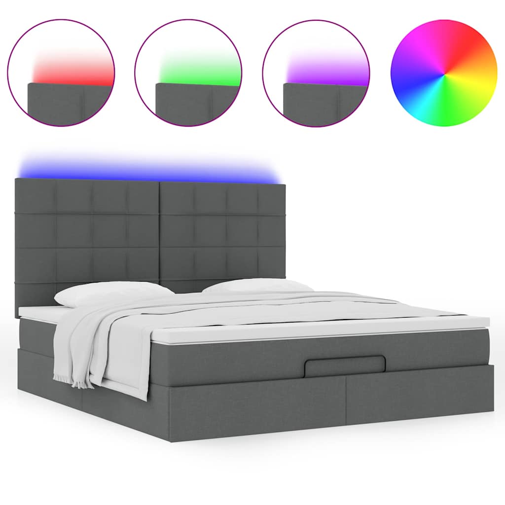 Ottoman bed met matras en LED's 180x200cm stof donkergrijs is nu te koop bij PeponiXL, paradijselijk wonen!