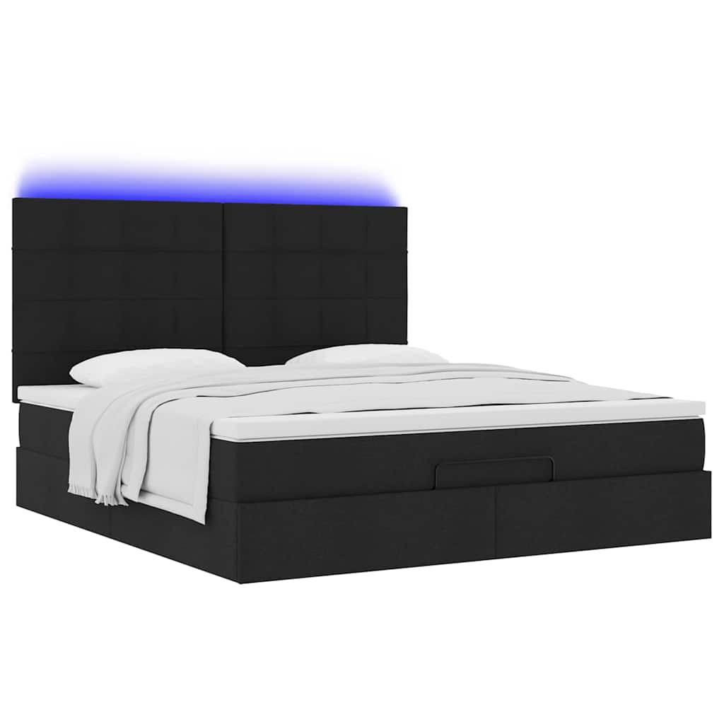 Ottoman bed met matras en LED's 180x200cm stof zwart is nu te koop bij PeponiXL, paradijselijk wonen!