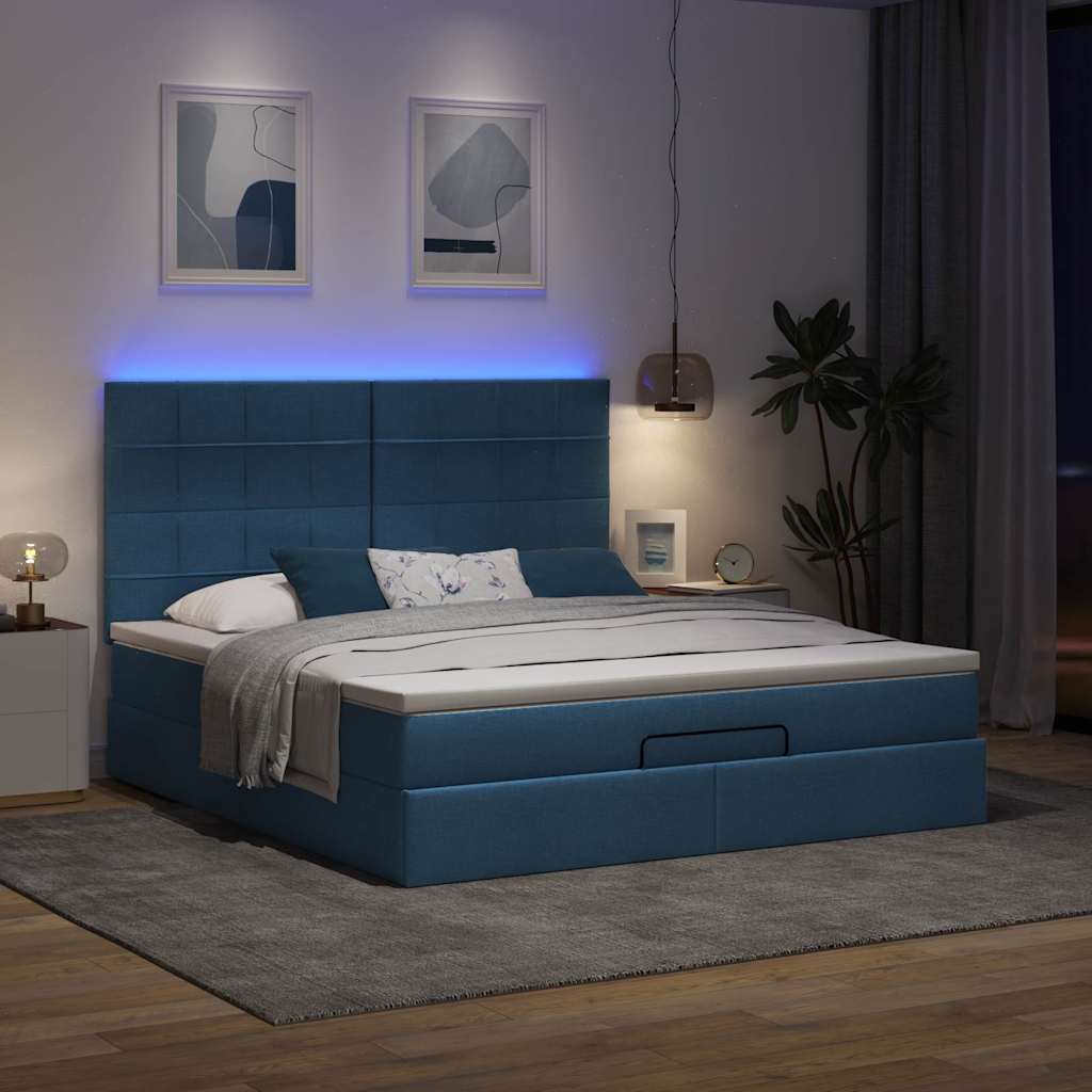 Ottoman bed met matras en LED's 180x200cm stof blauw is nu te koop bij PeponiXL, paradijselijk wonen!