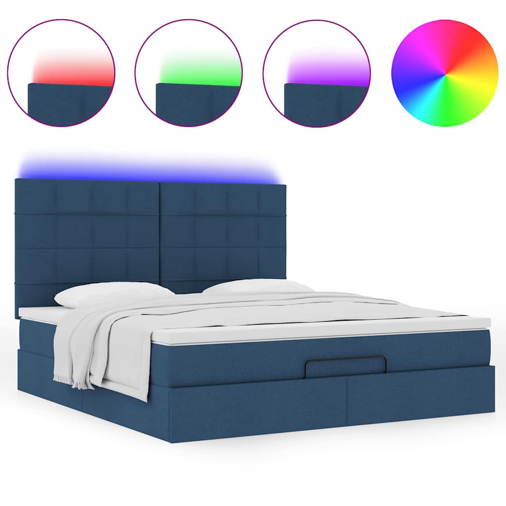 Ottoman bed met matras en LED's 180x200cm stof blauw is nu te koop bij PeponiXL, paradijselijk wonen!