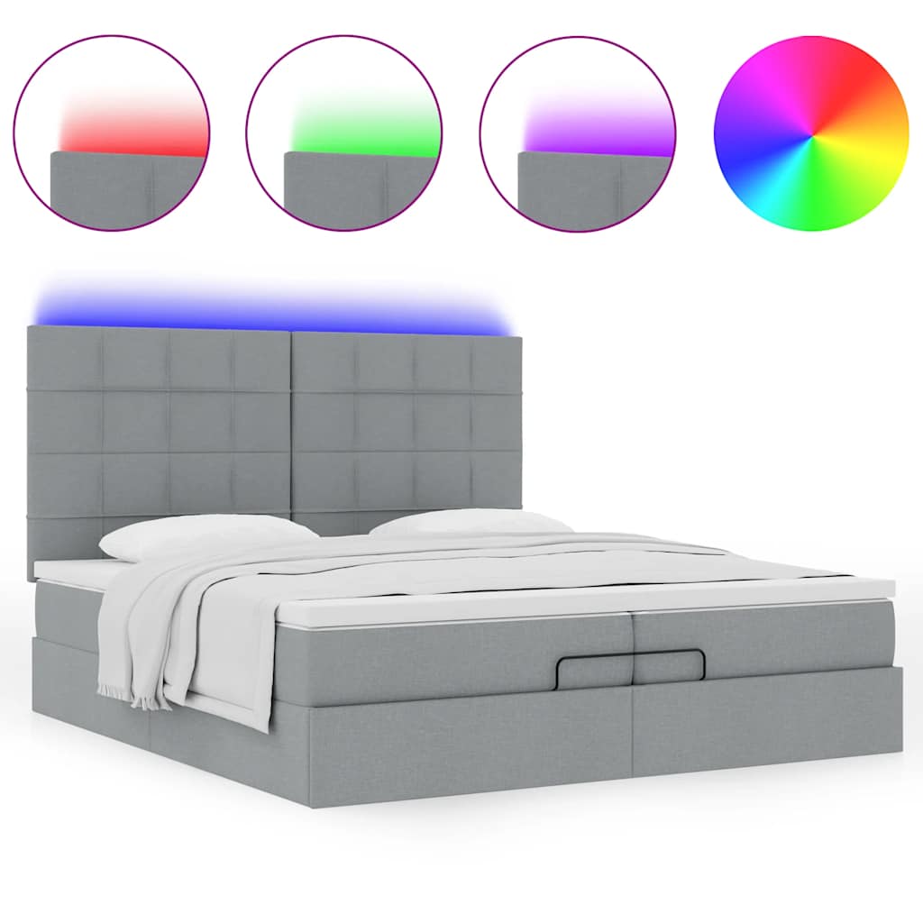 Ottoman bed met matrassen en LED's 200x200cm stof lichtgrijs is nu te koop bij PeponiXL, paradijselijk wonen!