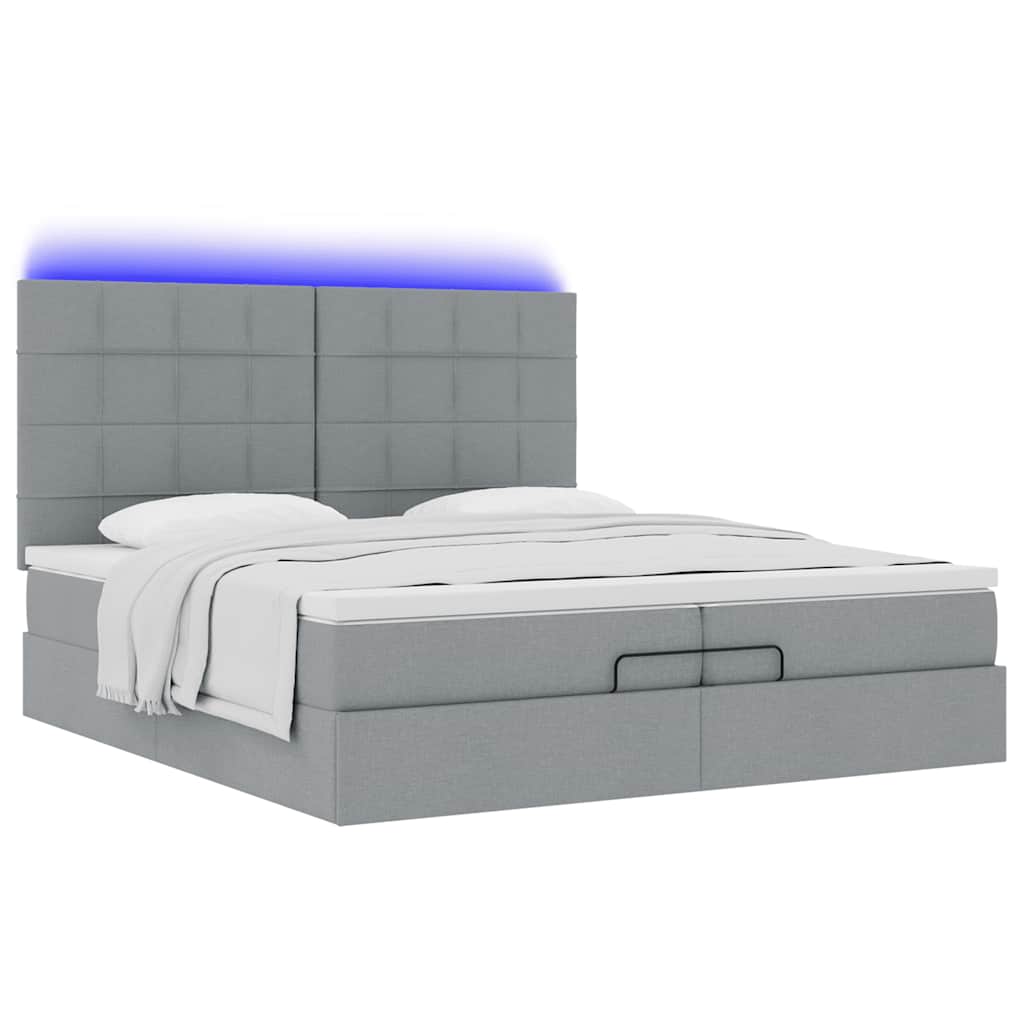 Ottoman bed met matrassen en LED's 200x200cm stof lichtgrijs is nu te koop bij PeponiXL, paradijselijk wonen!